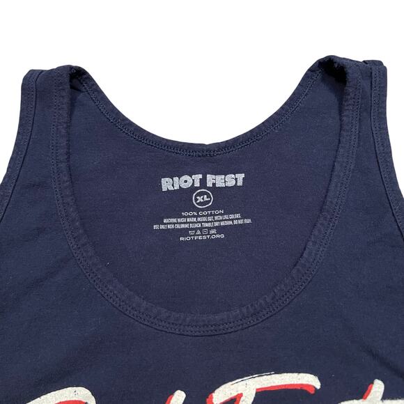 Riot Fest Music Festical Chicago IL Palm Trees Sunset Navy Tank Top Mens Size XL - Picture 4 of 4